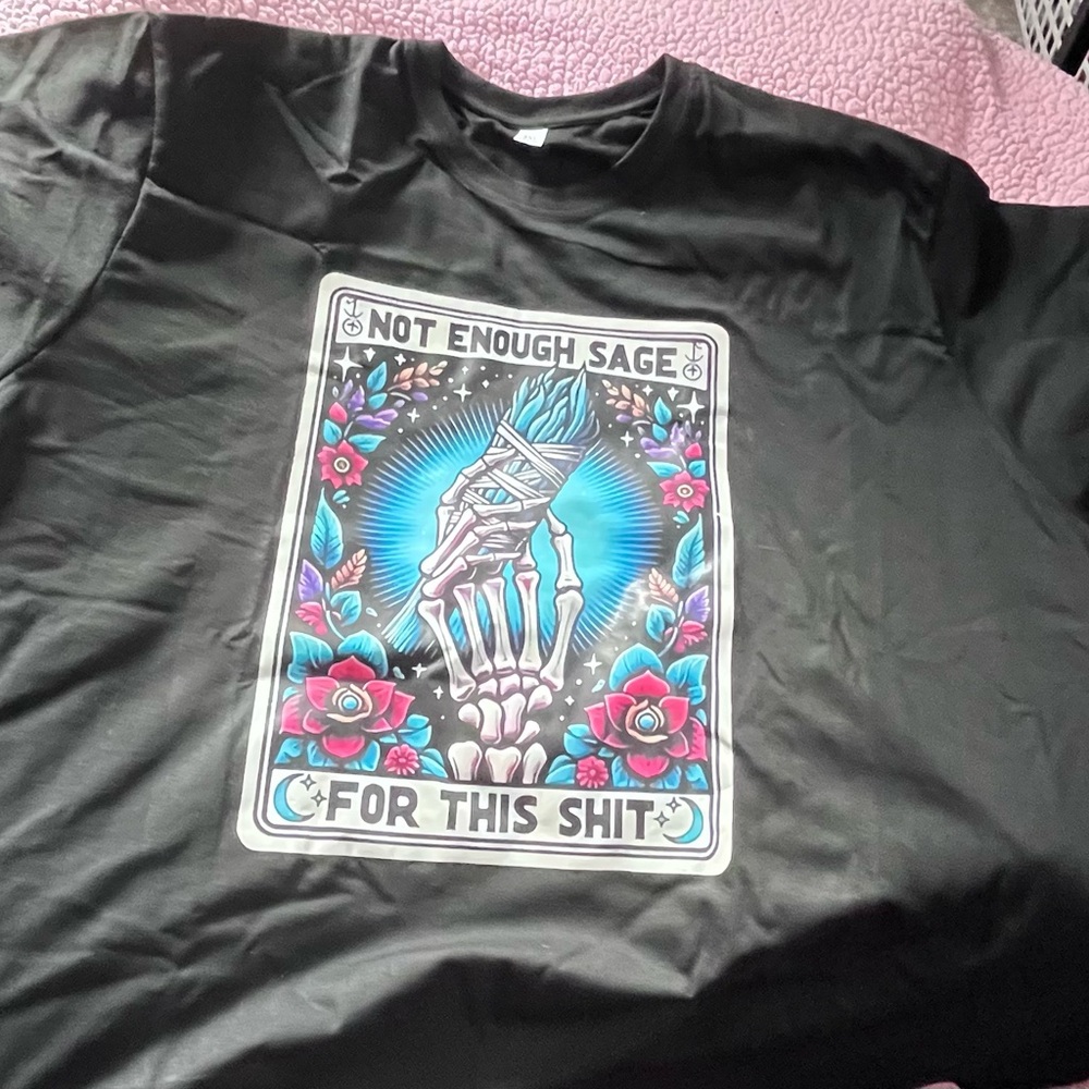 3X Black Graphic Tee - 'Not Enough Sage' Skeleton Hand Design